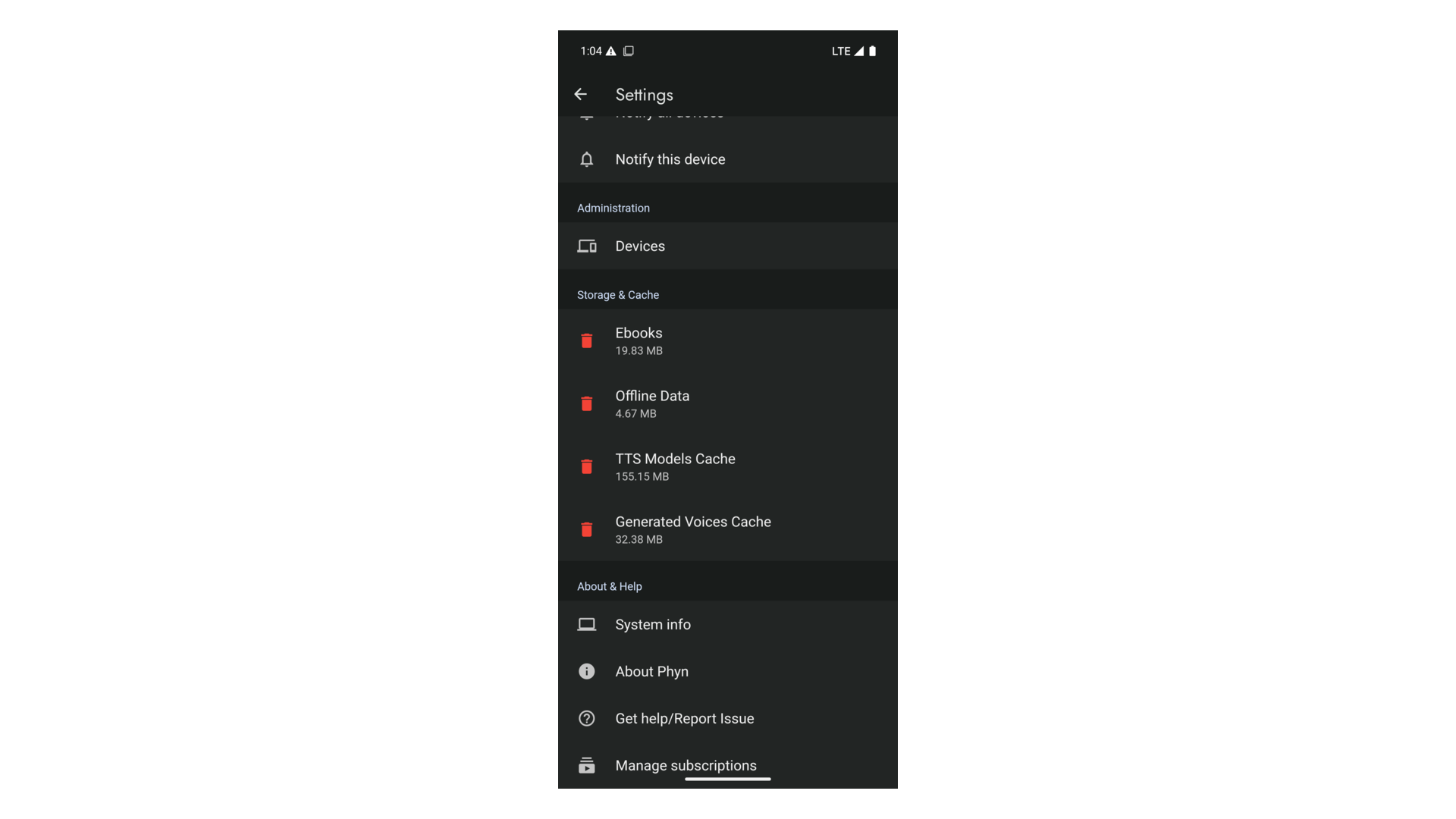 Settings About & Help section showing Get help/Report Issue